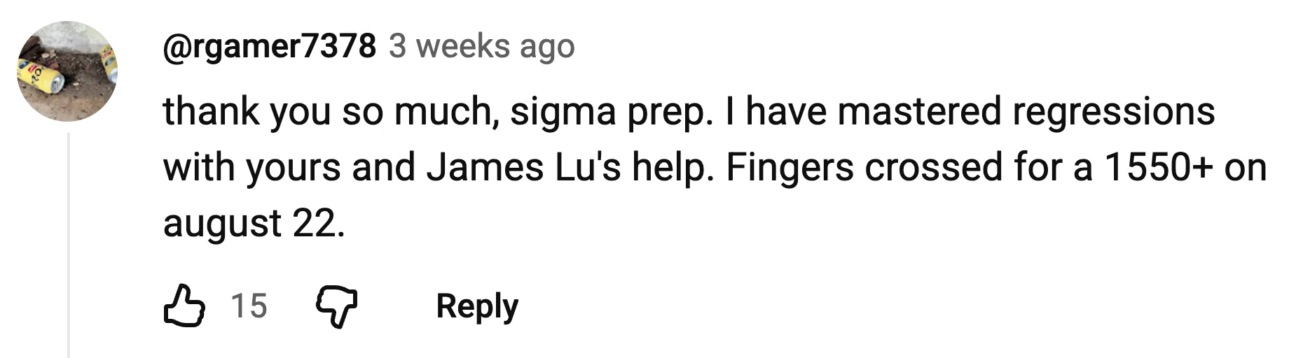 YouTube comment: mastered regressions, going for 1550+